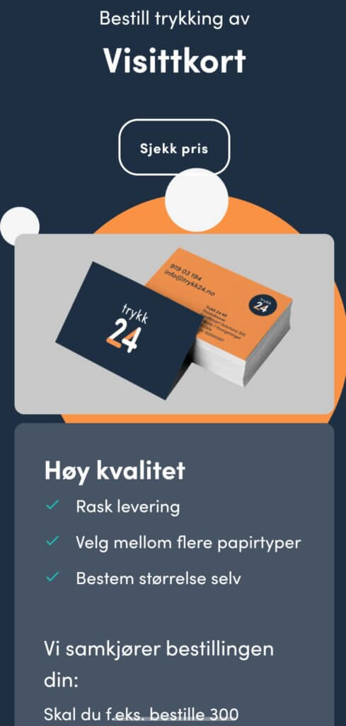 Skjermdump av nettsiden Trykk24 hvor du går når du skal bestille.